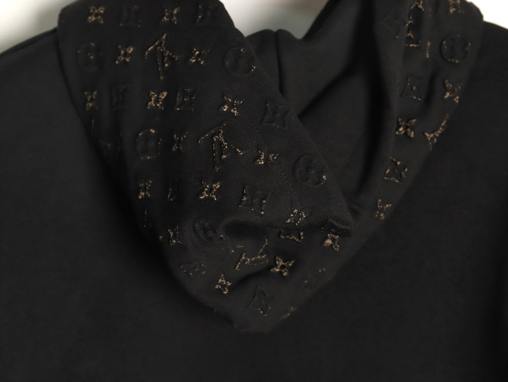 Louis Vuitton Monogram-Style Hood and Pocket Pullover Hoodie - Black