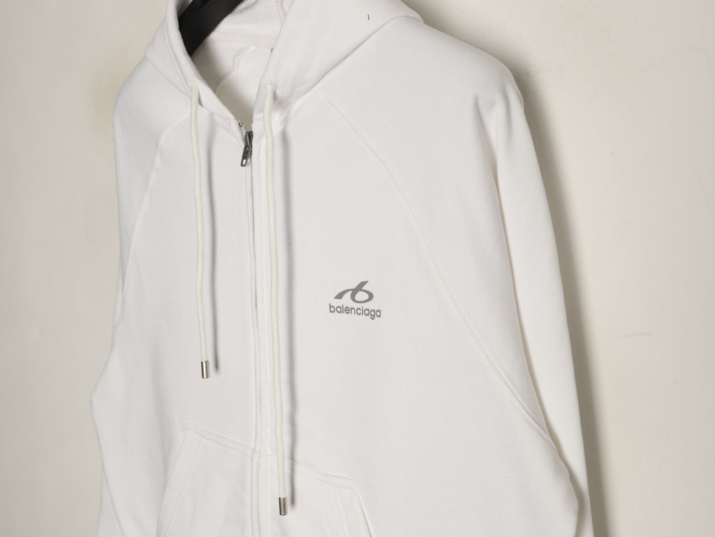 Balenciaga Chest-Emblem Zip Hoodie - Off-White