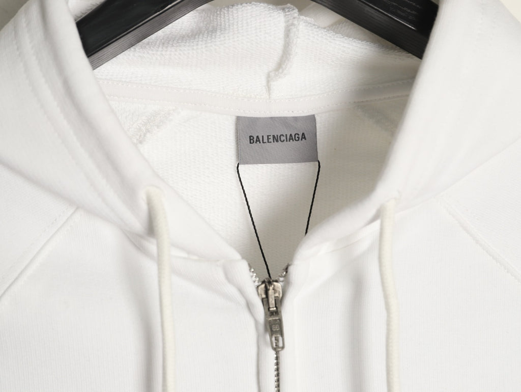 Balenciaga Chest-Emblem Zip Hoodie - Off-White