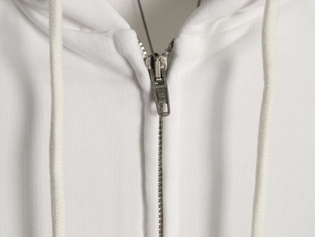 Balenciaga Chest-Emblem Zip Hoodie - Off-White