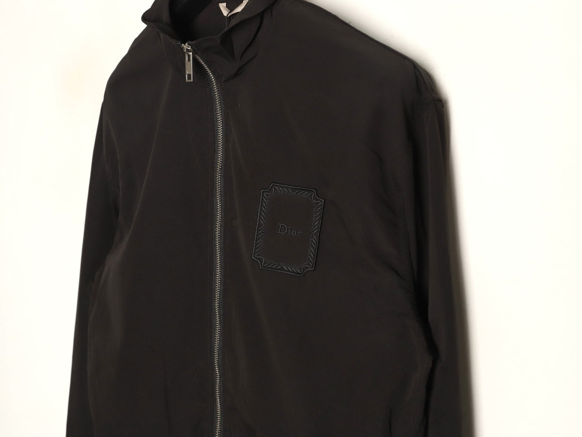 Dior Tonal Chest-Badge Stand-Collar Zip Jacket - Black