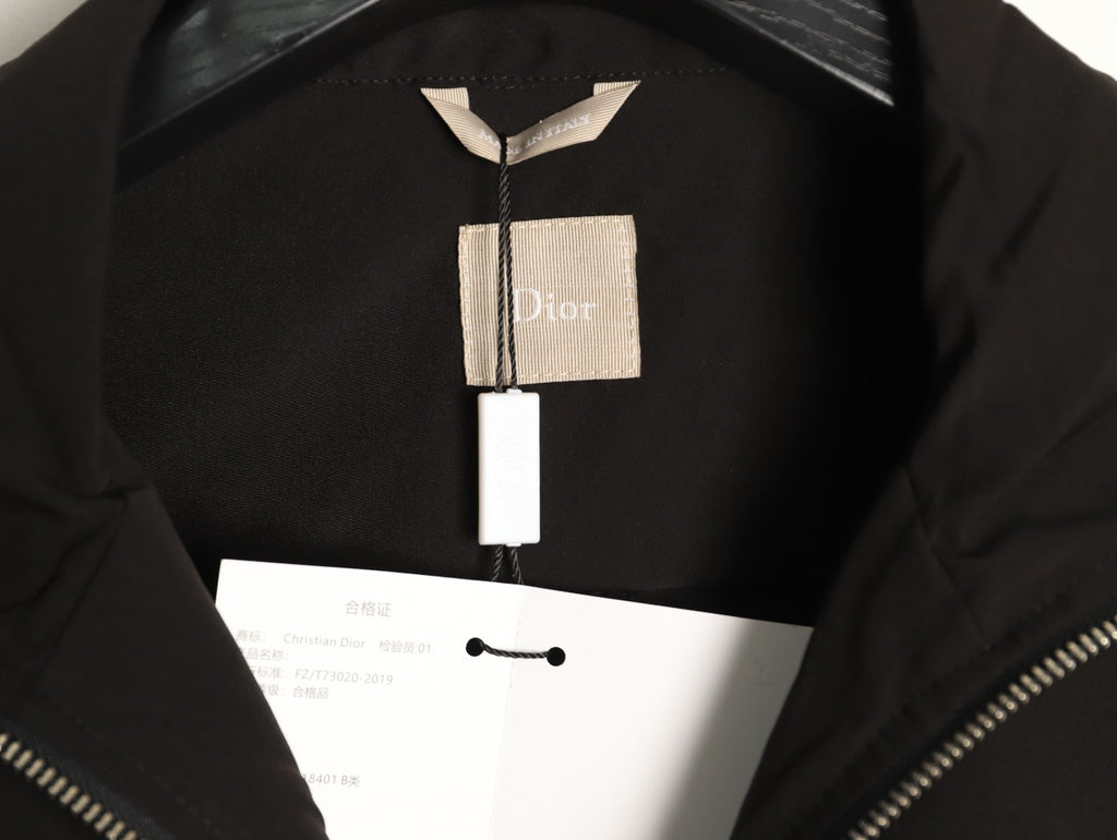 Dior Tonal Chest-Badge Stand-Collar Zip Jacket - Black