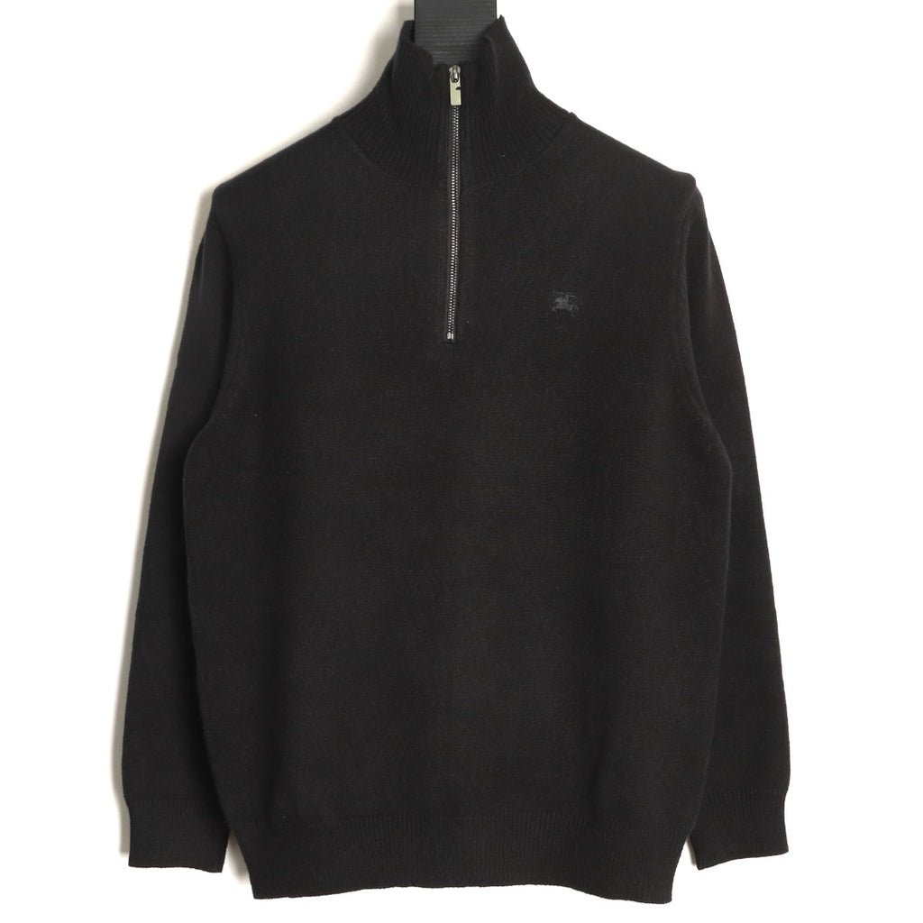Burberry Equestrian Emblem Half-Zip Knit Sweater - Black