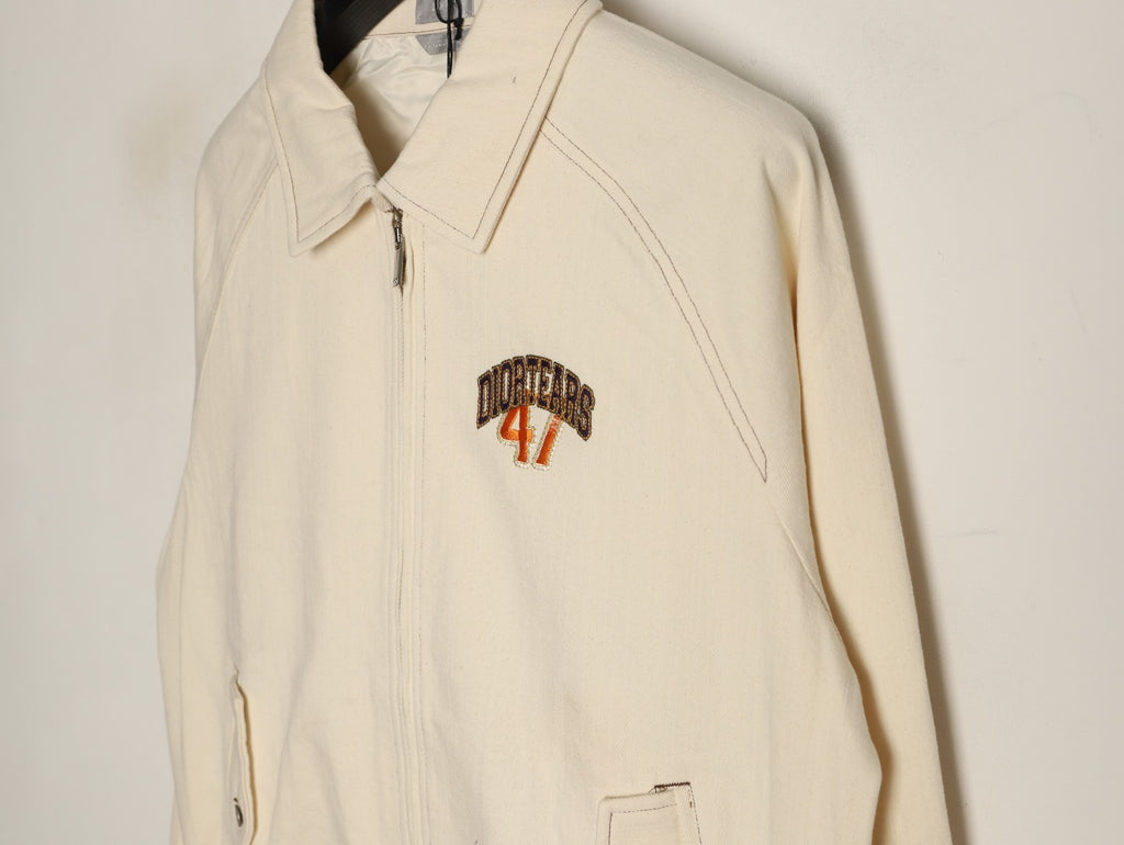 Dior 47 Lettering Collared Zip Varsity Jacket - Cream