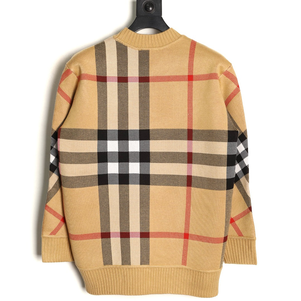 Burberry Oversized-Check Crewneck Knit Sweater - Camel