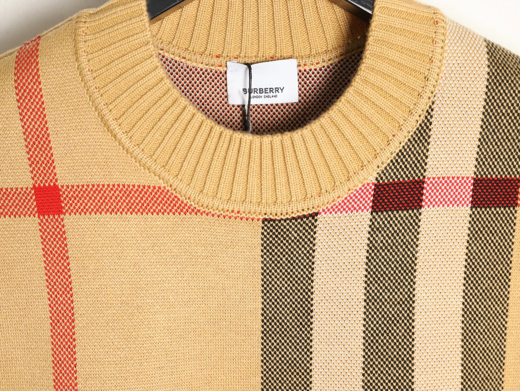 Burberry Oversized-Check Crewneck Knit Sweater - Camel