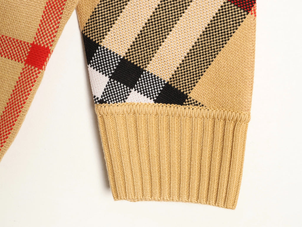 Burberry Oversized-Check Crewneck Knit Sweater - Camel
