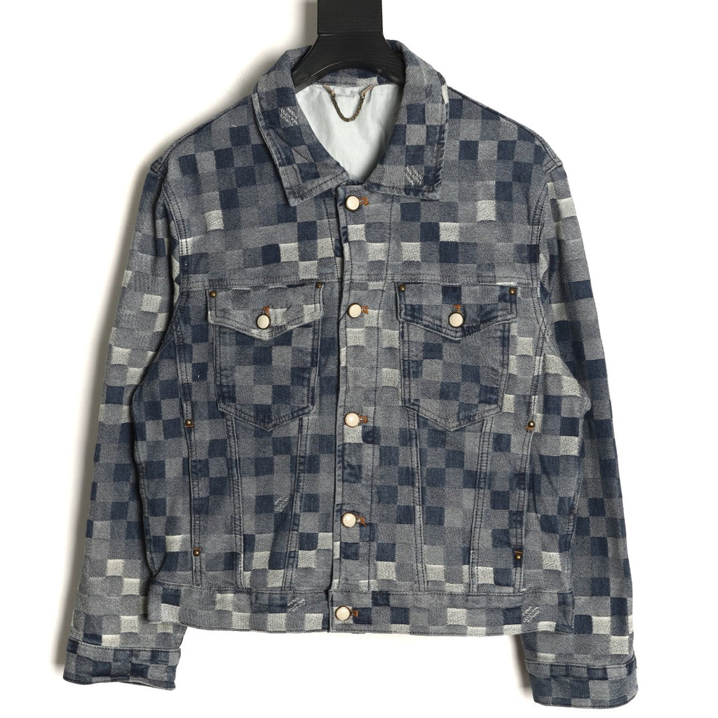 Louis Vuitton Mosaic-Style Denim Jacket - Gray and Black