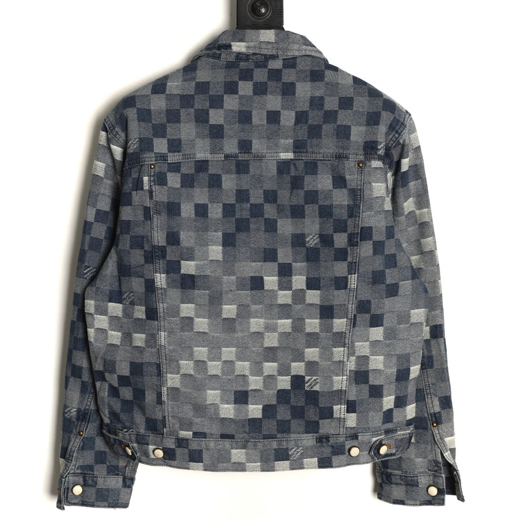 Louis Vuitton Mosaic-Style Denim Jacket - Gray and Black