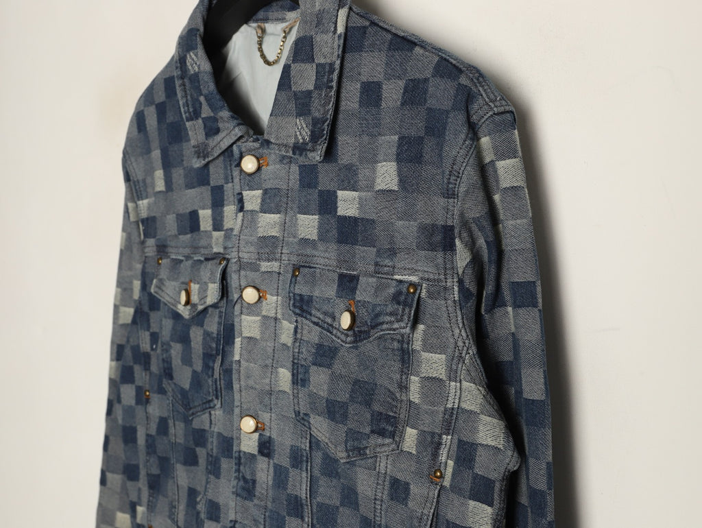 Louis Vuitton Mosaic-Style Denim Jacket - Gray and Black