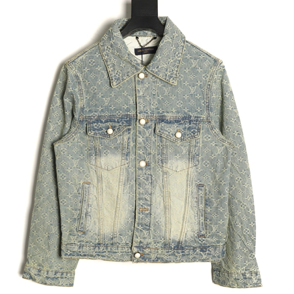 Louis Vuitton Monogram-Style Faded Denim Jacket - Gray