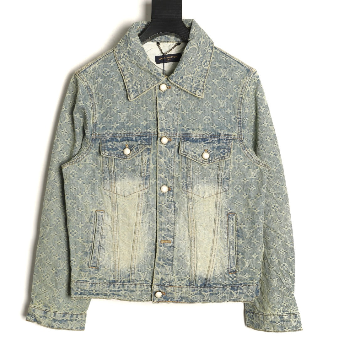 Louis Vuitton Monogram-Style Faded Denim Jacket - Gray