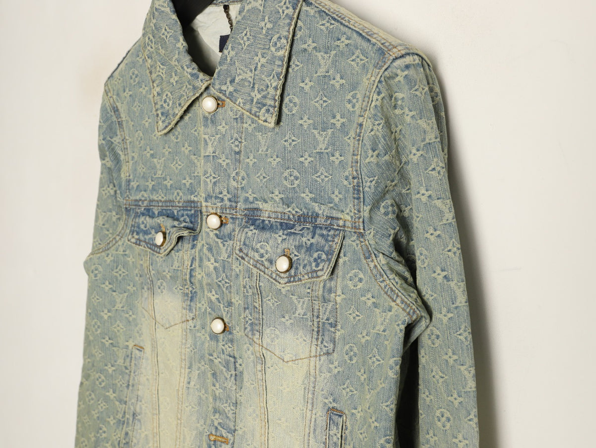 Louis Vuitton Monogram-Style Faded Denim Jacket - Gray