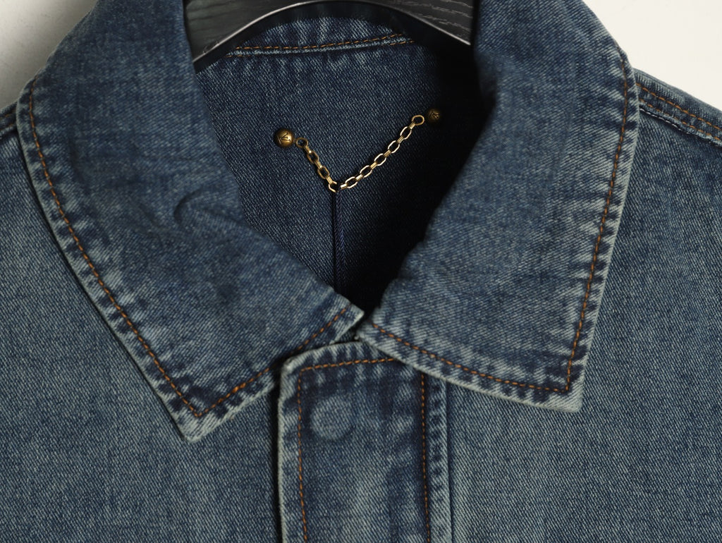 Louis Vuitton Monogram-Style Front-Panel Denim Jacket - Charcoal