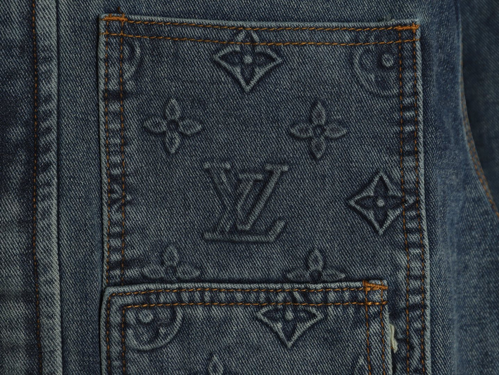 Louis Vuitton Monogram-Style Front-Panel Denim Jacket - Charcoal