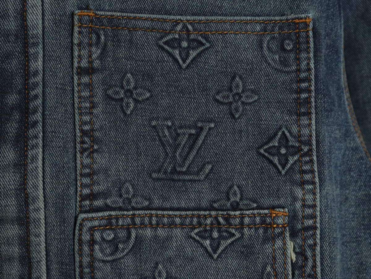Louis Vuitton Monogram-Style Front-Panel Denim Jacket - Charcoal