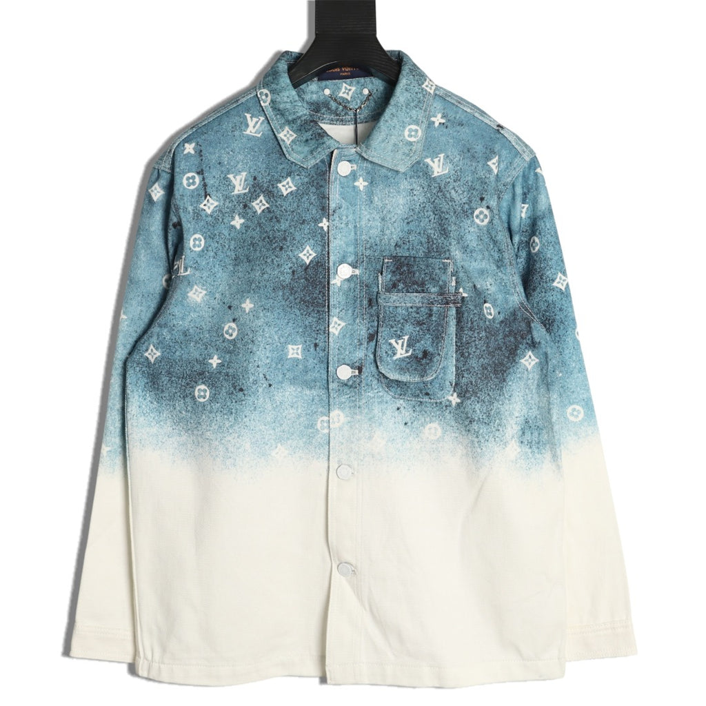 Louis Vuitton Galaxy-Style Monogram Gradient Denim Shirt Jacket - Blue and Cream