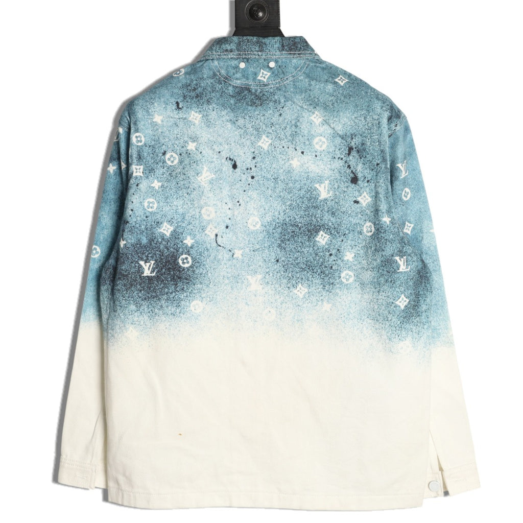 Louis Vuitton Galaxy-Style Monogram Gradient Denim Shirt Jacket - Blue and Cream