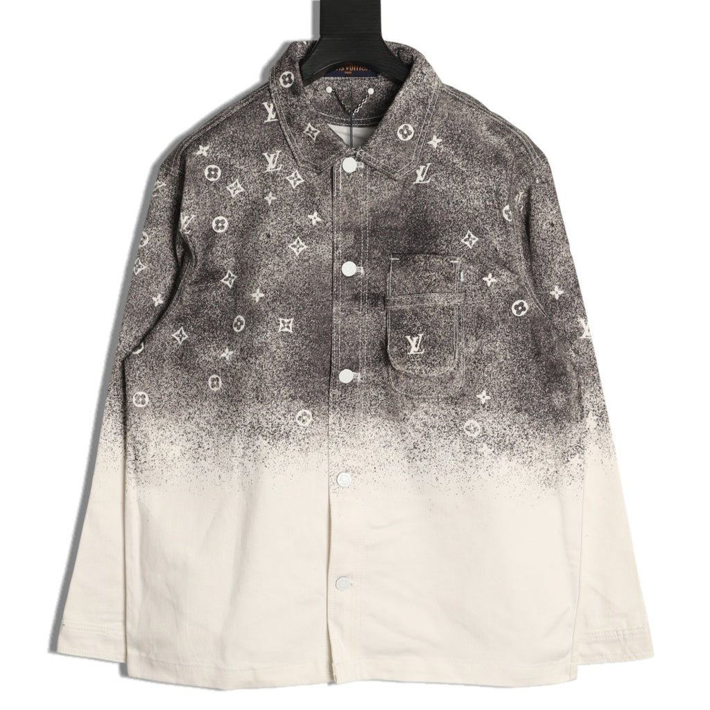 Louis Vuitton Galaxy-Style Monogram Gradient Denim Shirt Jacket - Charcoal and Cream