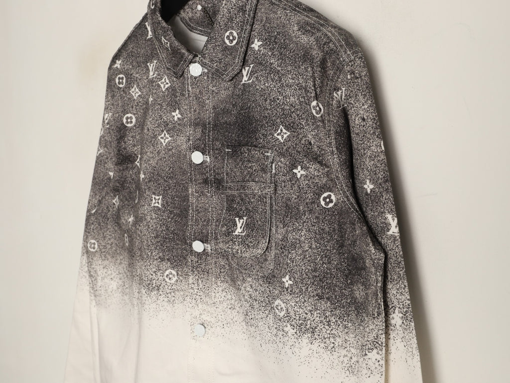 Louis Vuitton Galaxy-Style Monogram Gradient Denim Shirt Jacket - Charcoal and Cream
