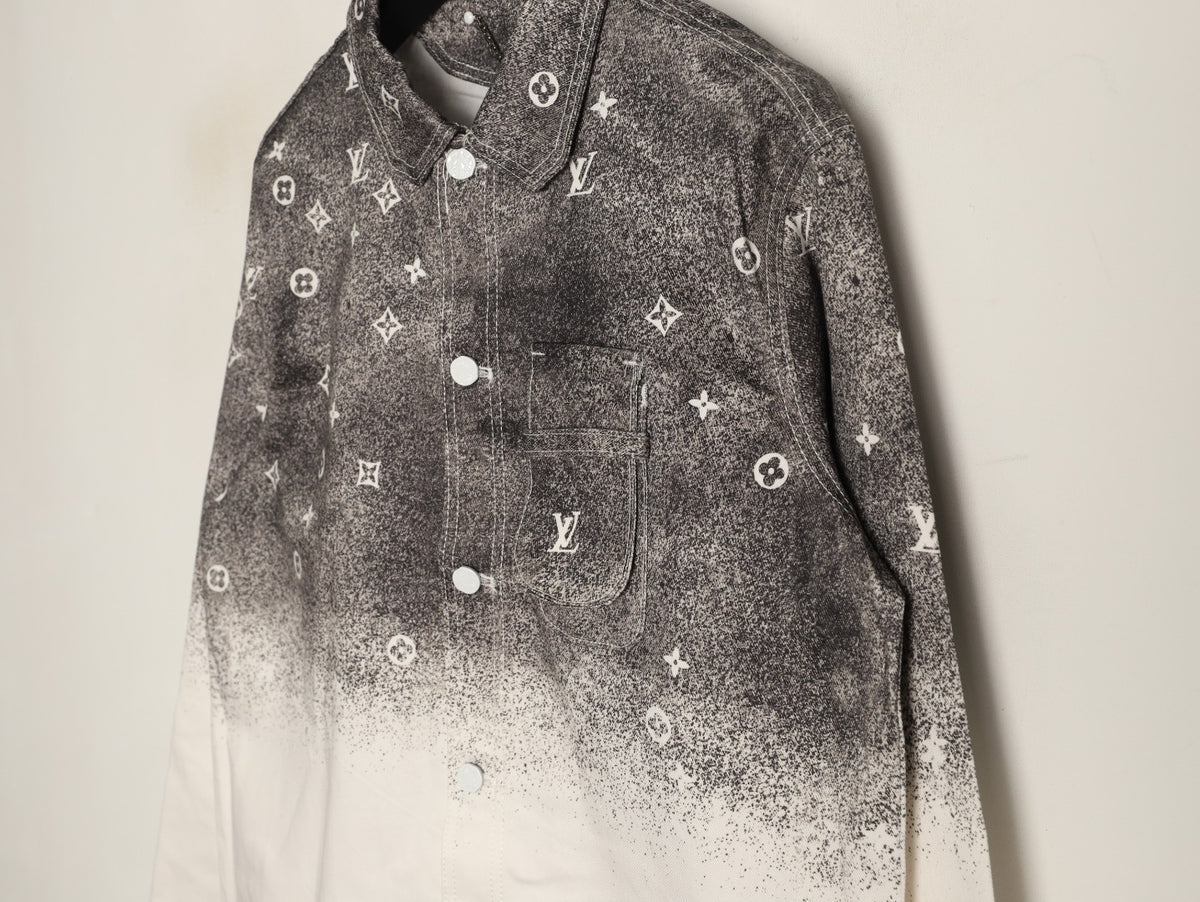 Louis Vuitton Galaxy-Style Monogram Gradient Denim Shirt Jacket - Charcoal and Cream