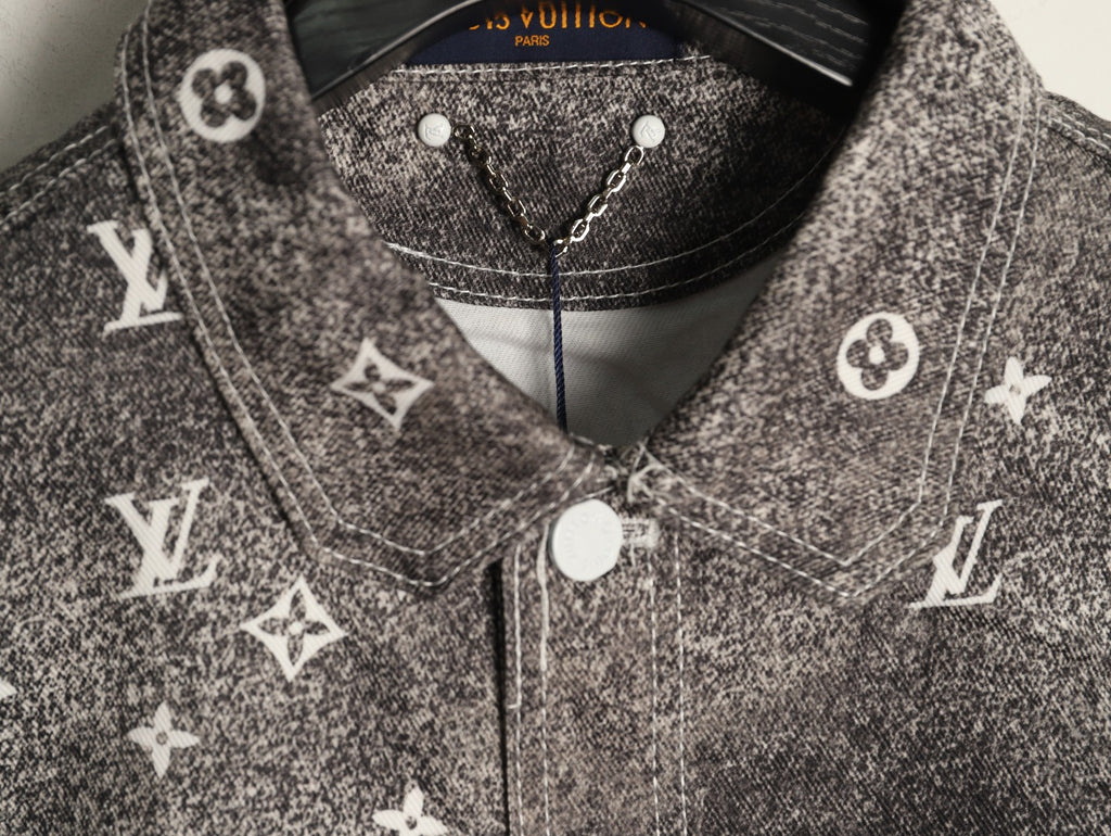 Louis Vuitton Galaxy-Style Monogram Gradient Denim Shirt Jacket - Charcoal and Cream
