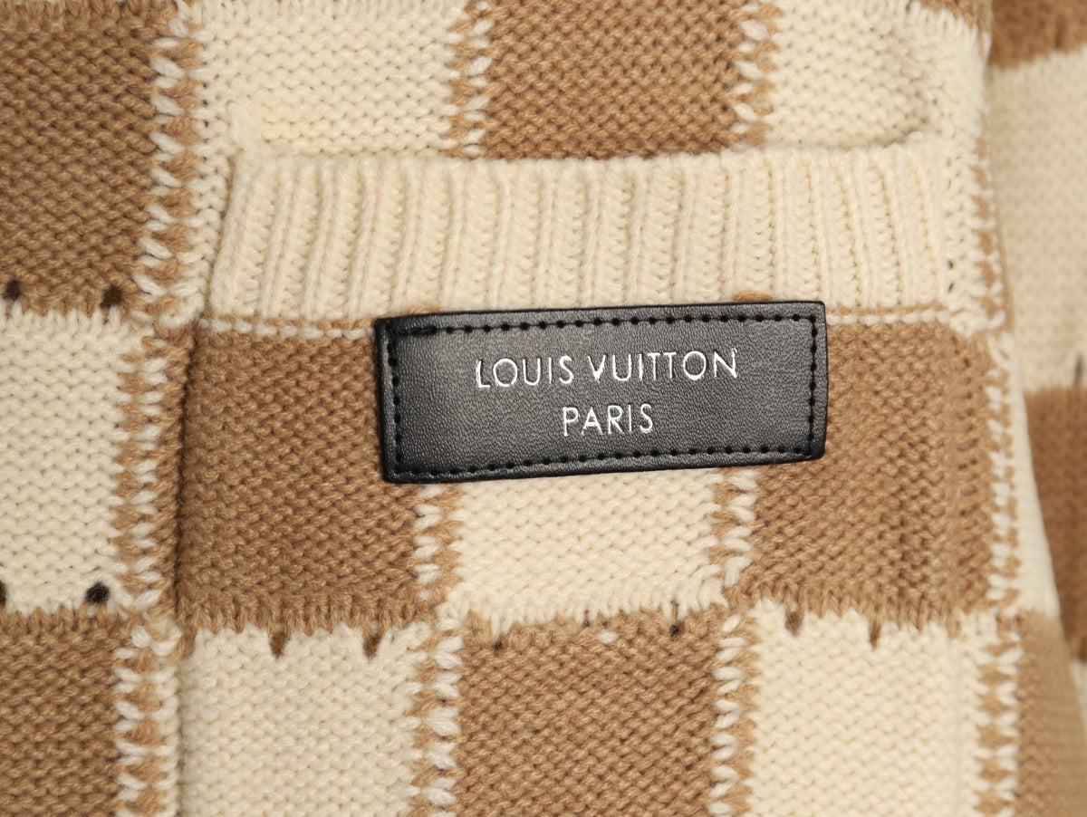 Louis Vuitton Checkerboard Crewneck Knit Cardigan - Khaki and Cream