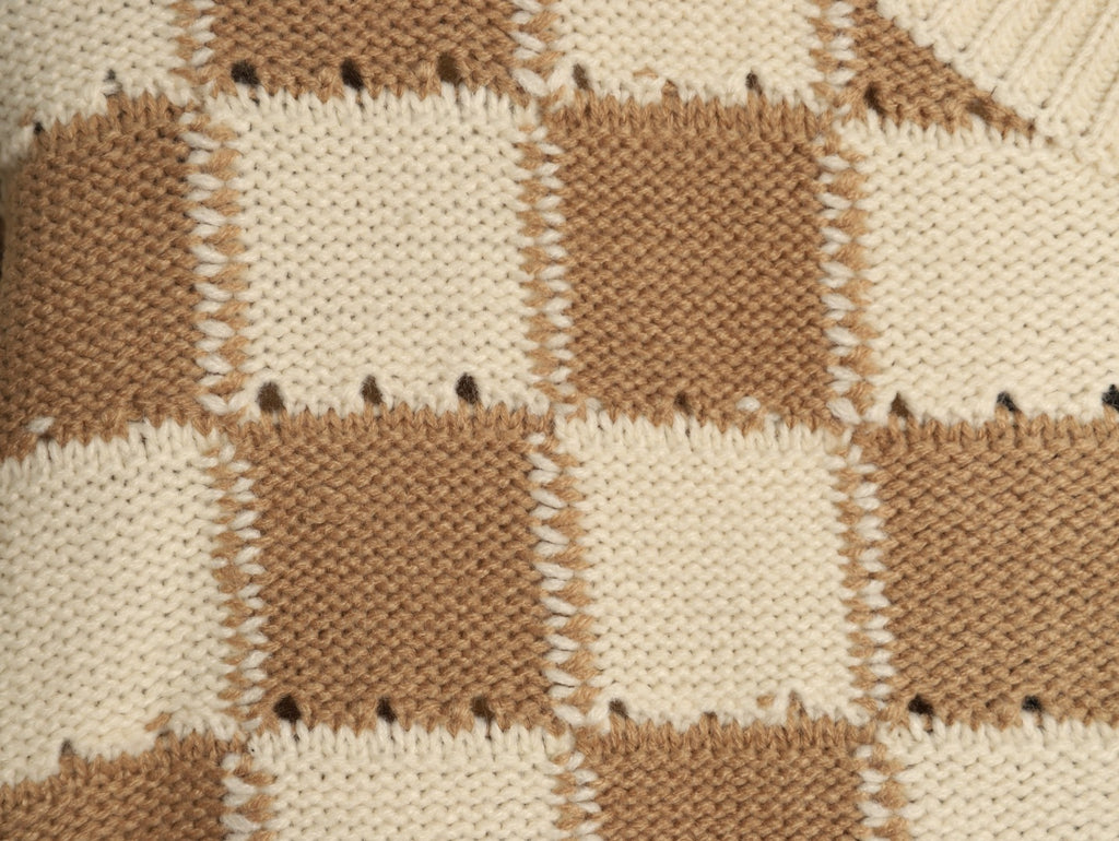 Louis Vuitton Checkerboard Crewneck Knit Cardigan - Khaki and Cream