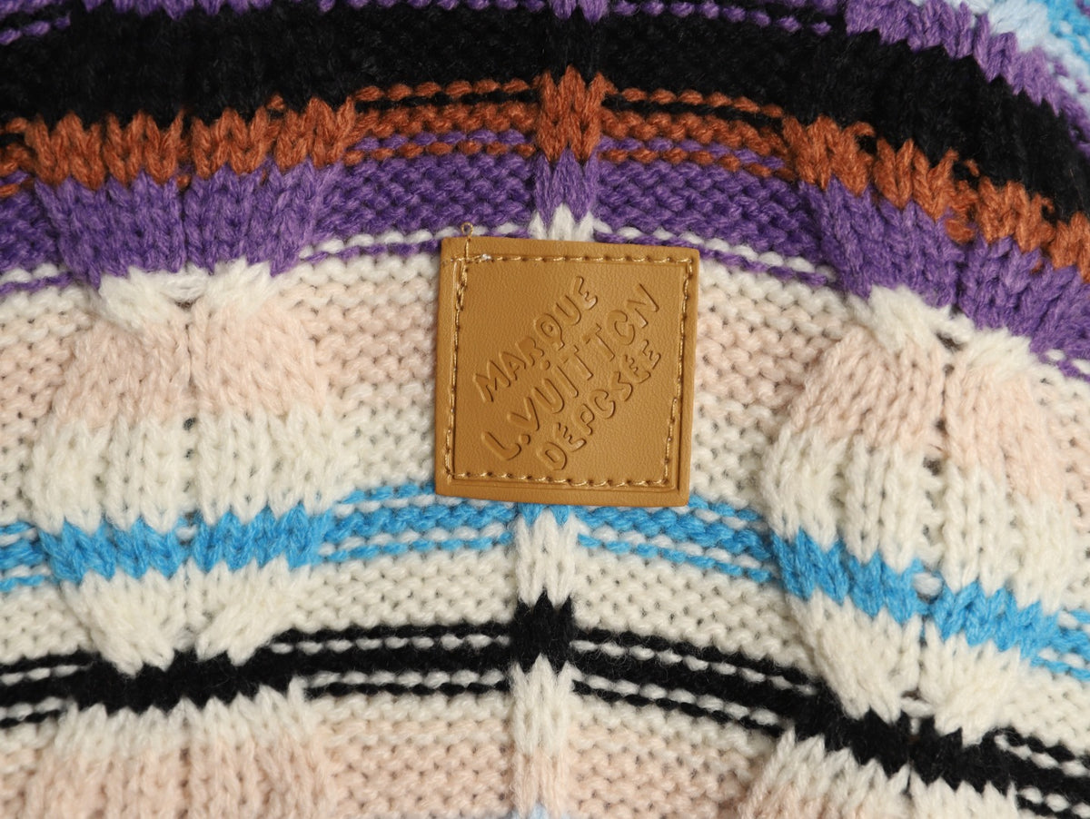 Louis Vuitton Retro Multicolor-Stripe Stand-Collar Zip Knit Cardigan - Cream