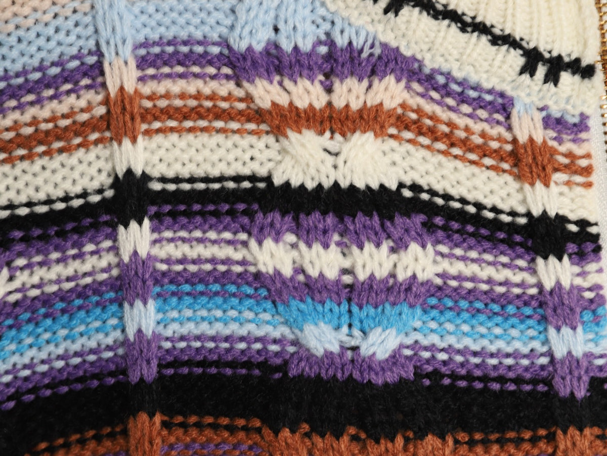 Louis Vuitton Retro Multicolor-Stripe Stand-Collar Zip Knit Cardigan - Cream
