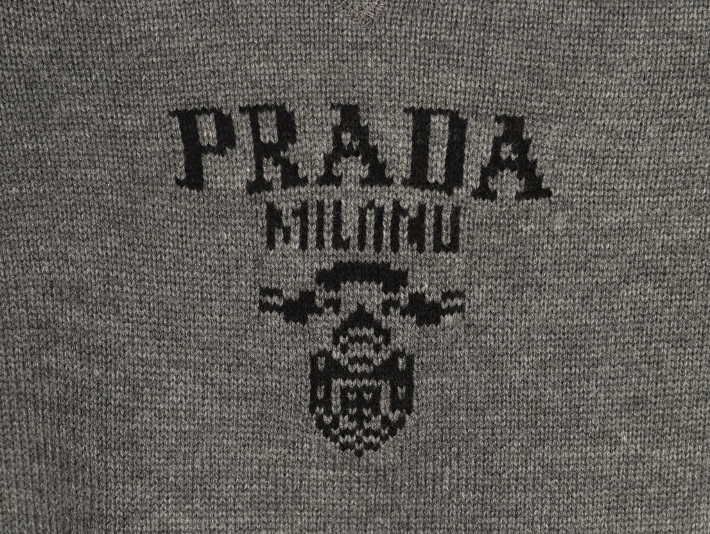 Prada Milano Logo Crewneck Knit Sweater - Gray