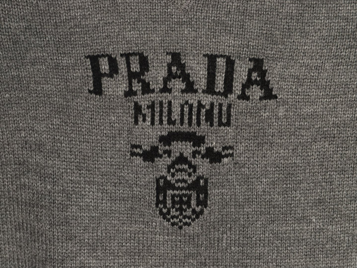 Prada Milano Logo Crewneck Knit Sweater - Gray