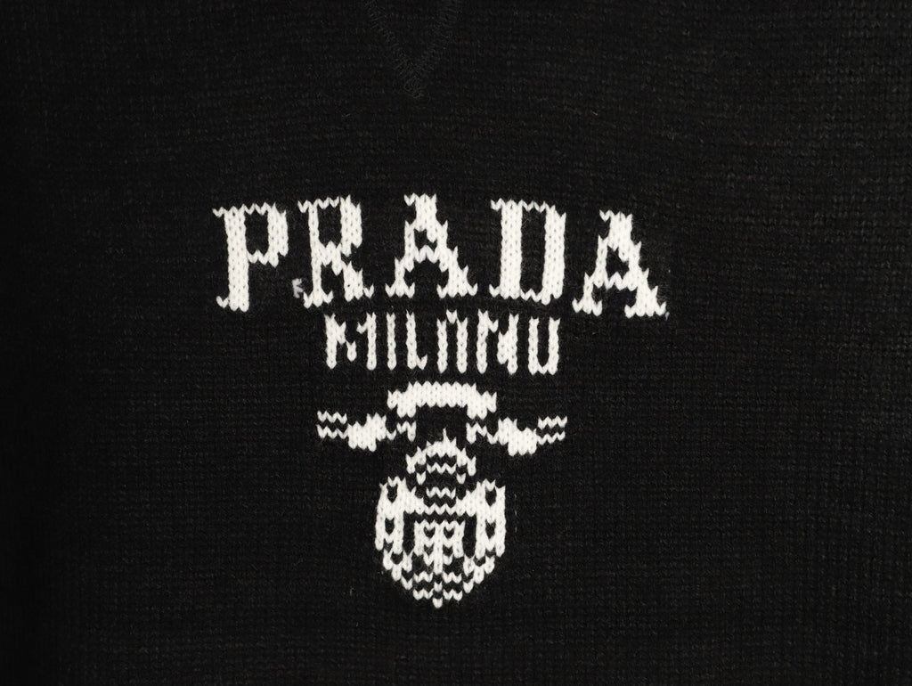 Prada Milano Logo Crewneck Knit Sweater - Black