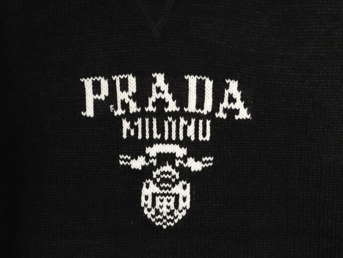 Prada Milano Logo Crewneck Knit Sweater - Black