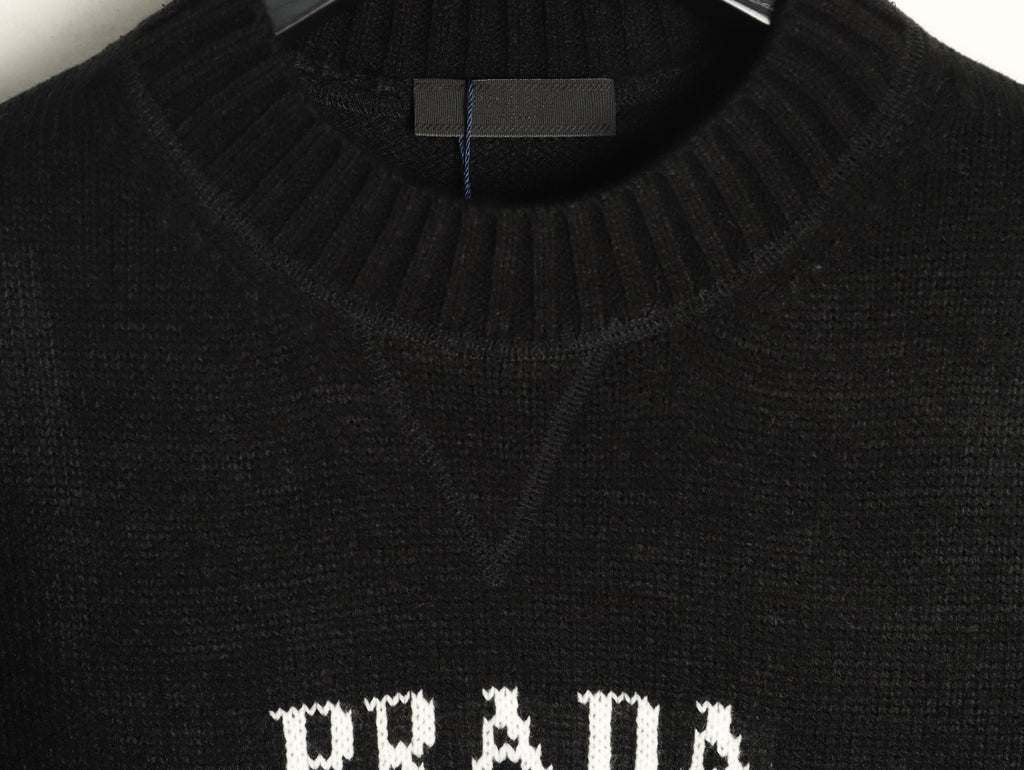 Prada Milano Logo Crewneck Knit Sweater - Black