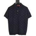 Gucci Tonal Allover-Pattern Short-Sleeve Knit Polo Shirt - Navy