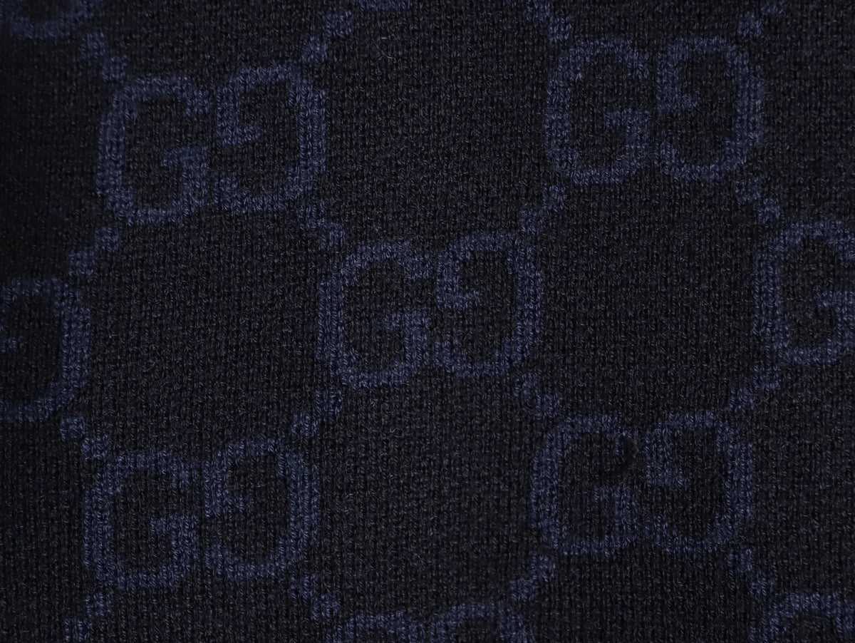 Gucci Tonal Allover-Pattern Short-Sleeve Knit Polo Shirt - Navy