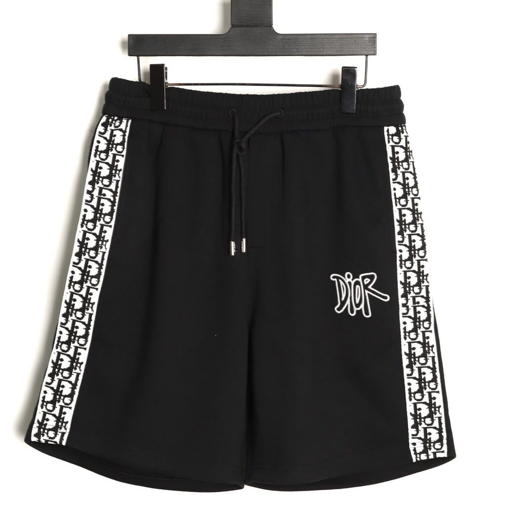 Dior Monogram-Style Side-Tape Shorts - Black