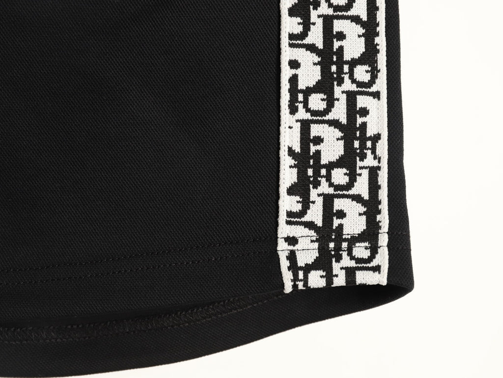 Dior Monogram-Style Side-Tape Shorts - Black