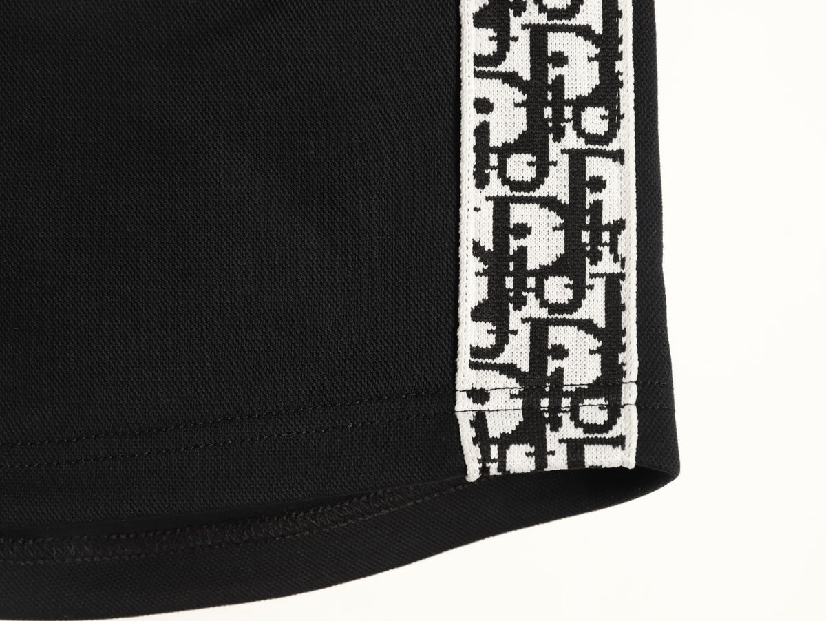 Dior Monogram-Style Side-Tape Shorts - Black
