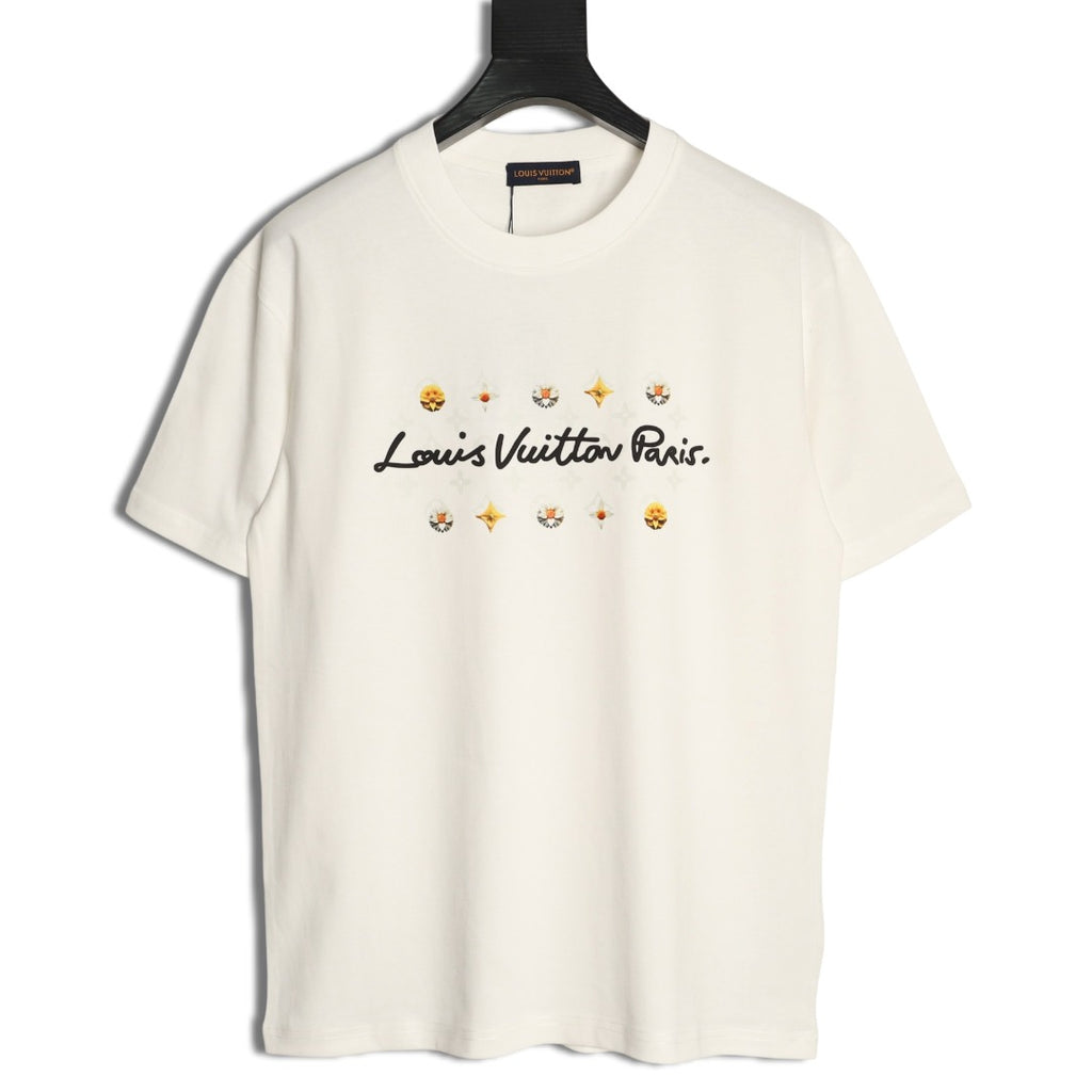 Louis Vuitton Paris Lettering and Daisy-Style Motif T-Shirt - Cream