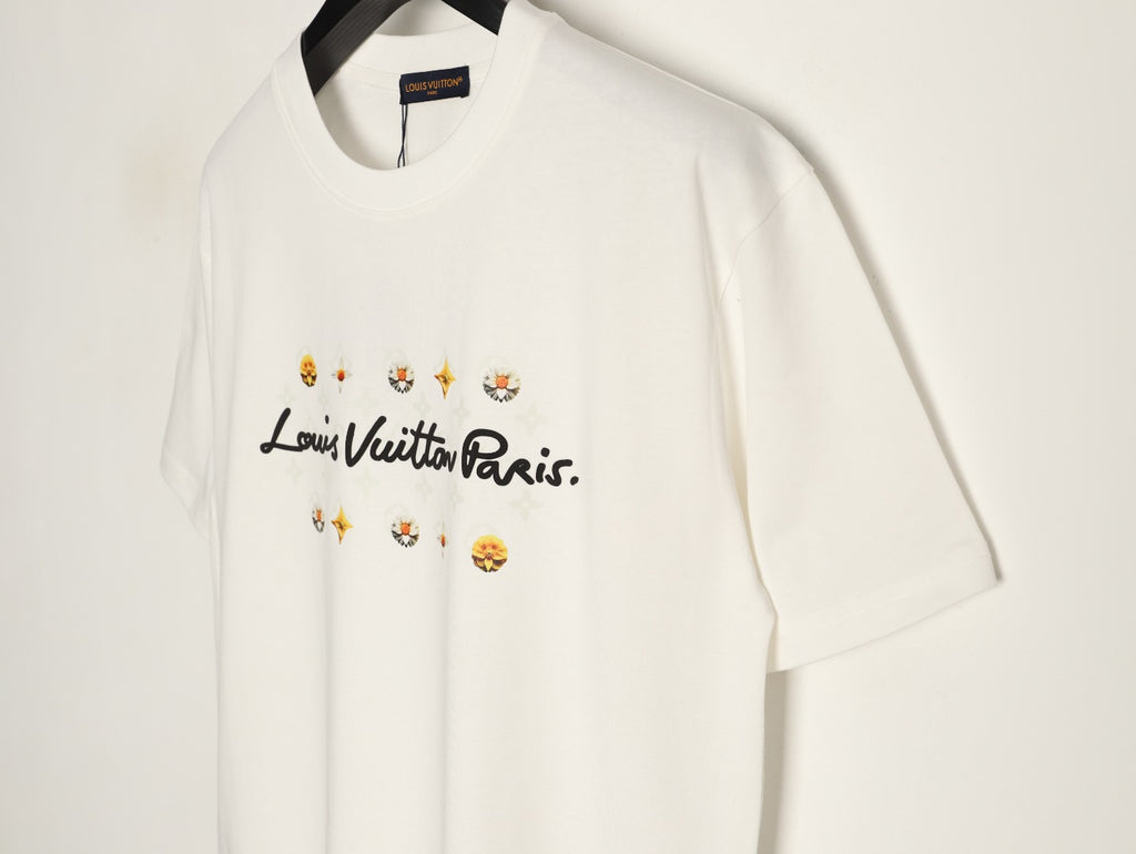 Louis Vuitton Paris Lettering and Daisy-Style Motif T-Shirt - Cream