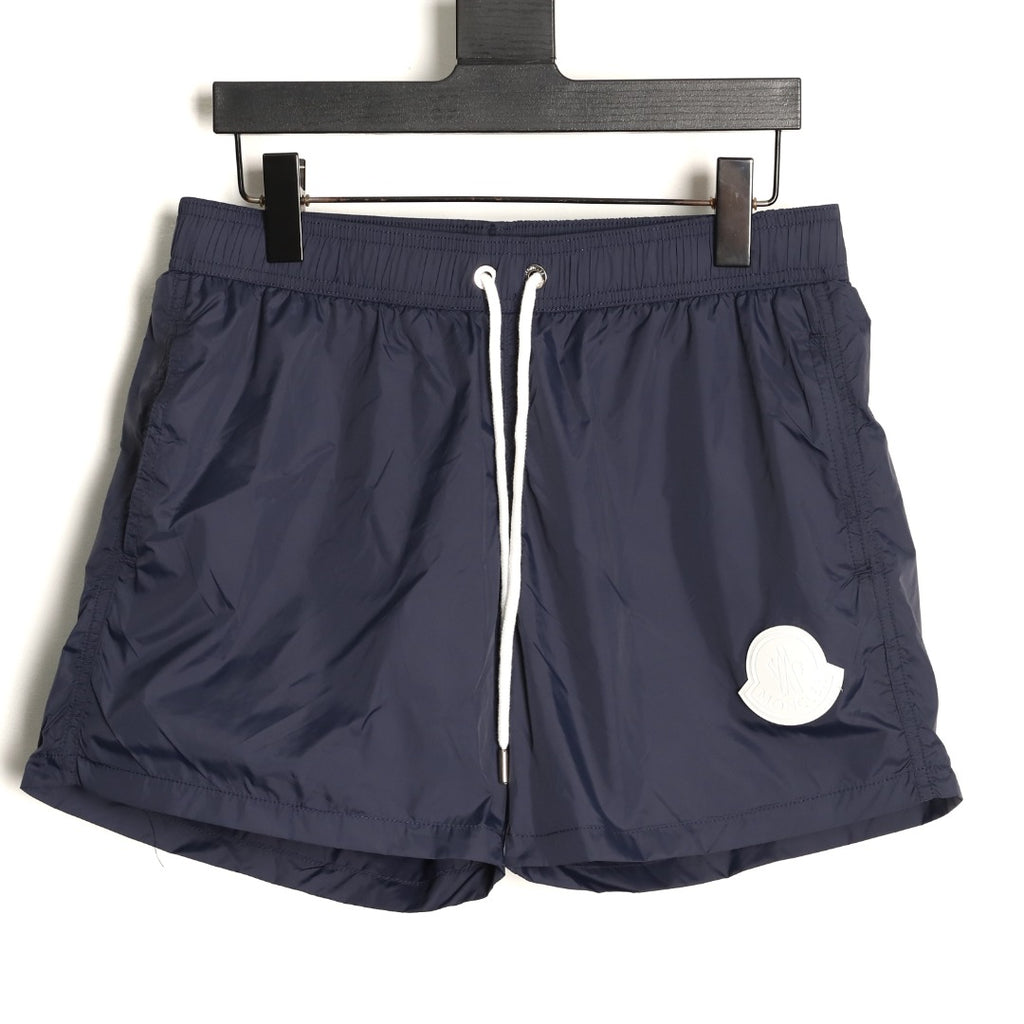 Moncler White-Emblem Drawstring Shorts - Dark Navy