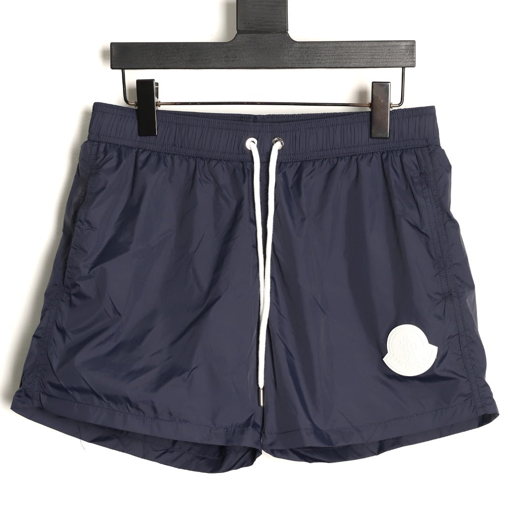 Moncler White-Emblem Drawstring Shorts - Dark Navy
