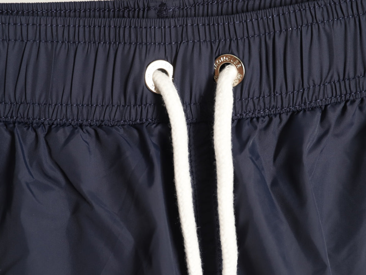 Moncler White-Emblem Drawstring Shorts - Dark Navy