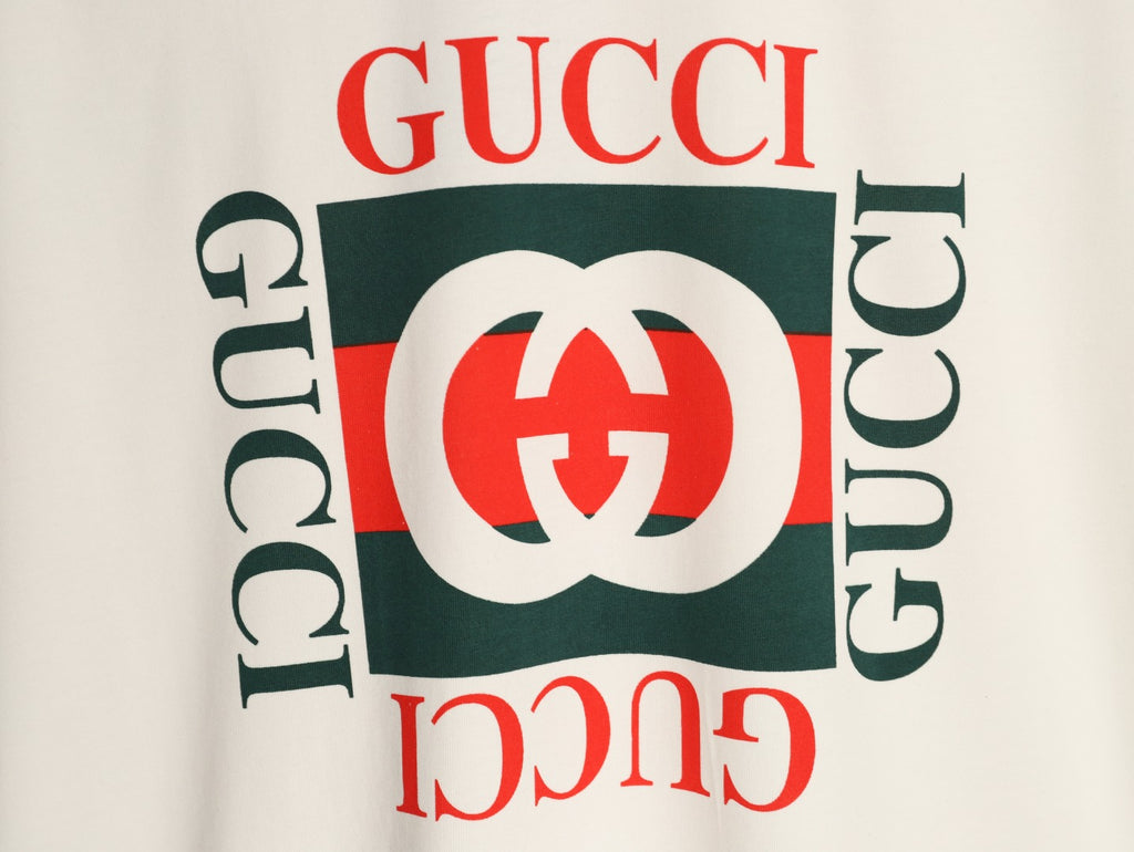 Gucci Interlocking-G Square Lettering T-Shirt - Cream with Red and Green
