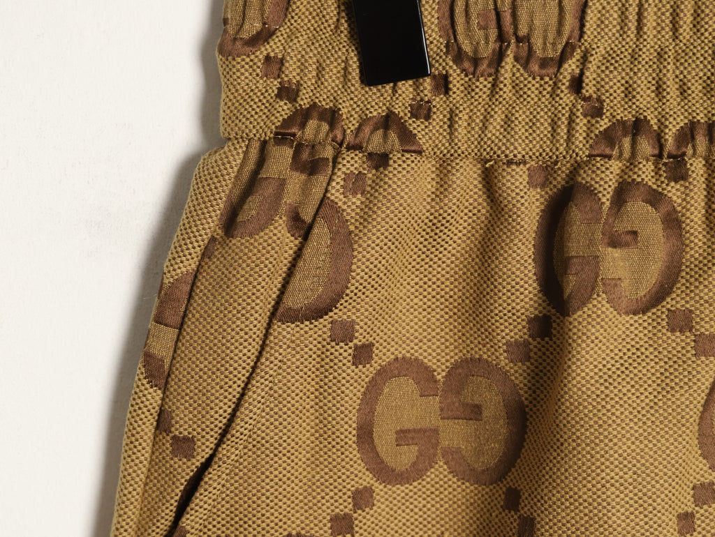 Gucci Large Double-G Allover-Motif Drawstring Shorts - Tan