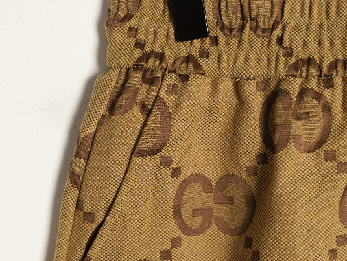 Gucci Large Double-G Allover-Motif Drawstring Shorts - Tan