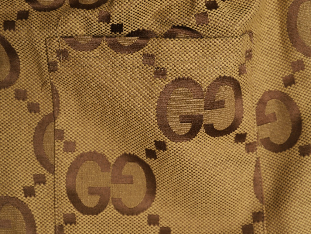 Gucci Large Double-G Allover-Motif Drawstring Shorts - Tan