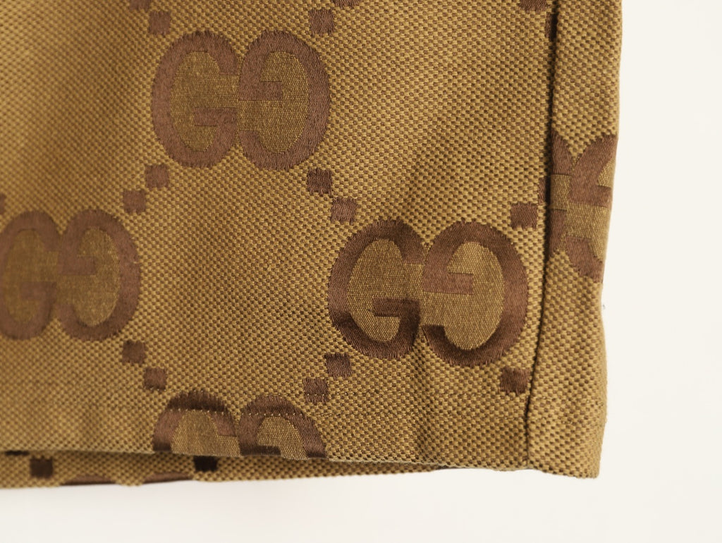 Gucci Large Double-G Allover-Motif Drawstring Shorts - Tan